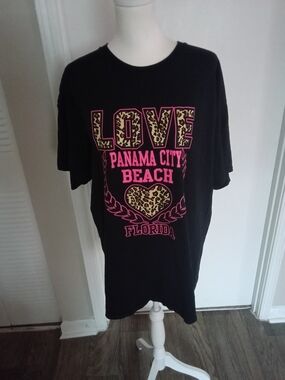 Fruit of the Loom Black Graphic Tee with Pink & Leopard Accents